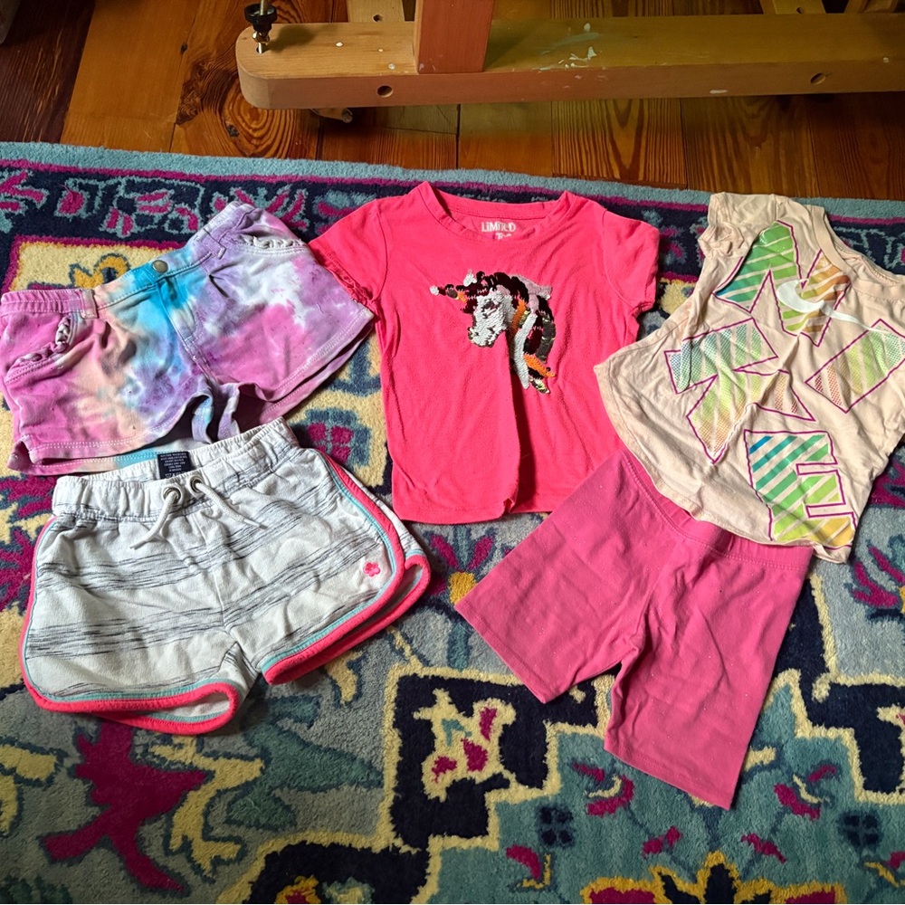 Limited Too Pink Sequin Unicorn Short-Sleeve Kids Top outfit bundle lot shorts 4